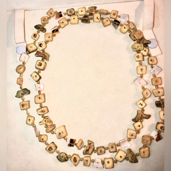 Vintage Driftwood Distressed Wood Beaded Long Strand Necklace MOD Brutalist Edgy - Picture 7 of 11